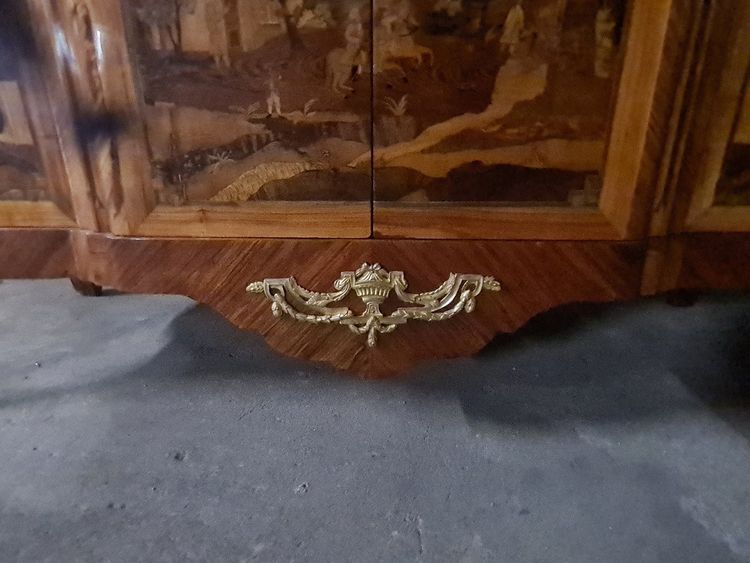 Credenza o enfilade in intarsio di rovine e paesaggi - timbro LEMASLE - epoca Luigi XVI