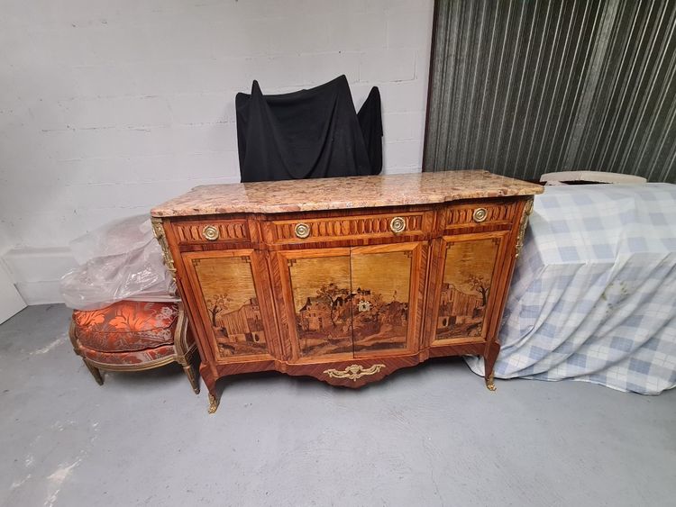 Credenza o enfilade in intarsio di rovine e paesaggi - timbro LEMASLE - epoca Luigi XVI