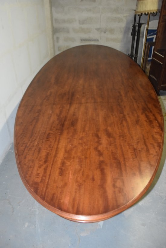             Imposante Table De Conférence 1940 Ovale Pieds Gaine Sabots Laiton            