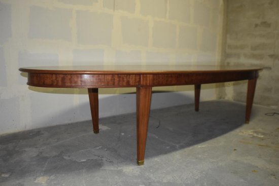             Imposante Table De Conférence 1940 Ovale Pieds Gaine Sabots Laiton            