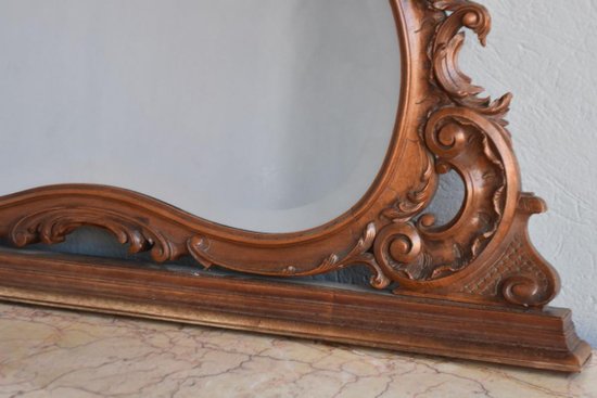             Commode Coiffeuse En Noyer De Style Louis XV Dessus Marbre Brèche Fin XIXème            