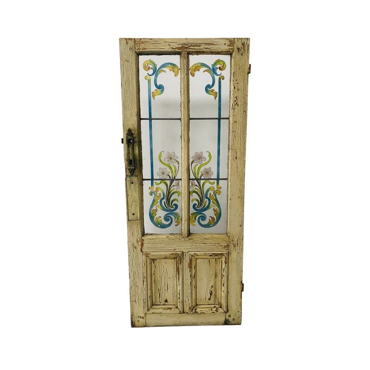 Porte de passage en sapin patiné et verre peint Art Déco XX siècle