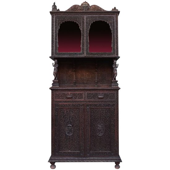             Two Bodies Indian Rosewood Sideboard Richly Carved End of XIXth century