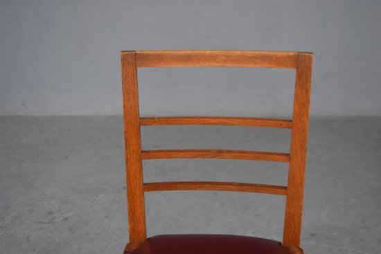             Series Of 6 Oak Chairs With Leather Tops 1930's By Auguste Vallin
