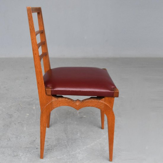             Series Of 6 Oak Chairs With Leather Tops 1930's By Auguste Vallin