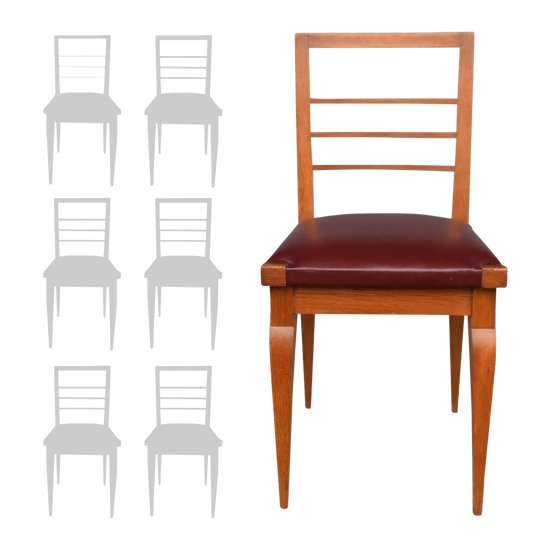             Series Of 6 Oak Chairs With Leather Tops 1930's By Auguste Vallin