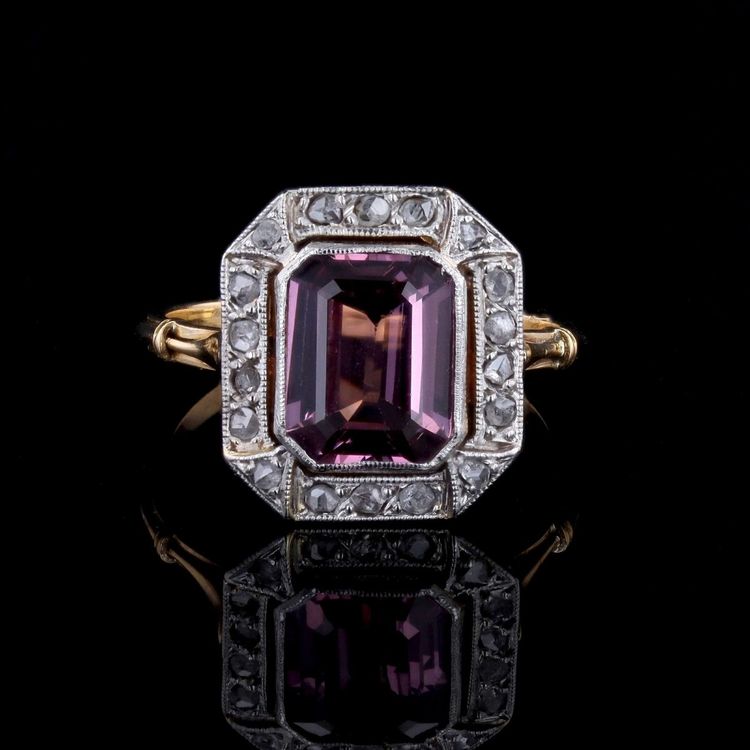 Bague spinelle rose diamants art déco