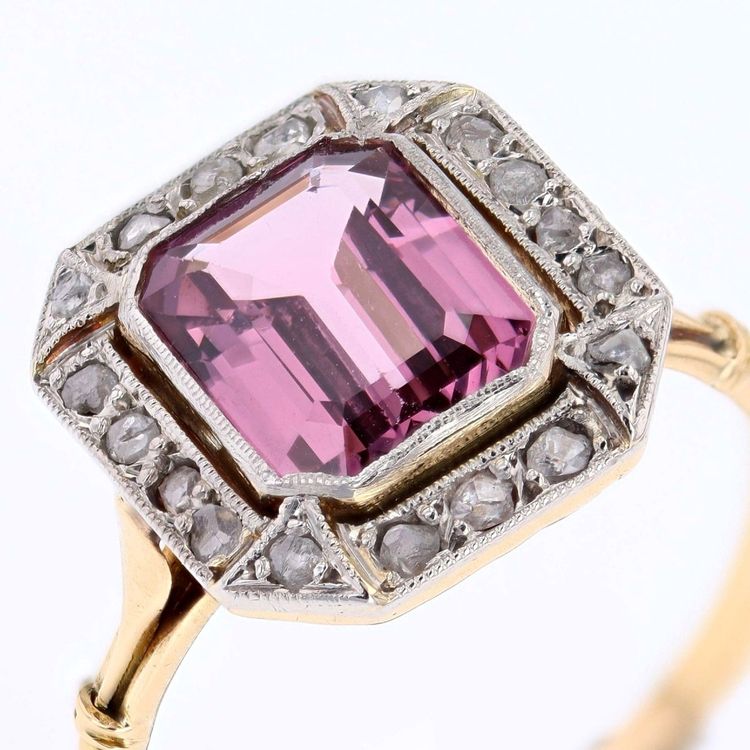 Bague spinelle rose diamants art déco