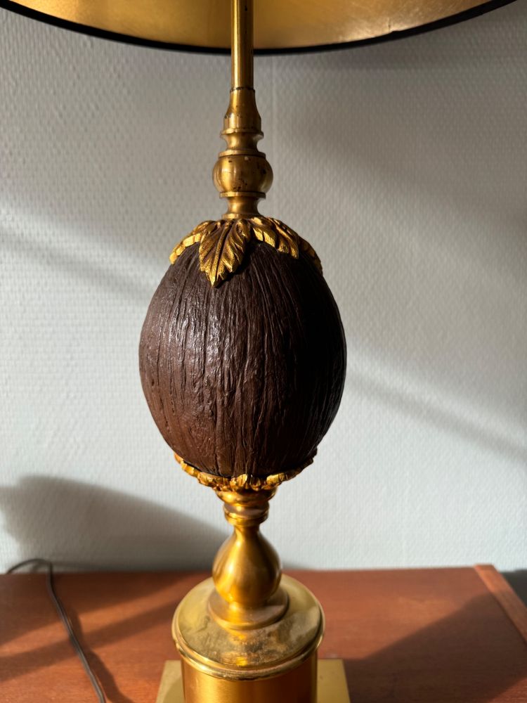 Original Pair of Brass and Coconut Lamps