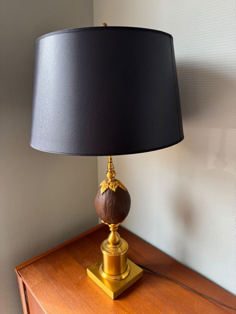 Original Pair of Brass and Coconut Lamps