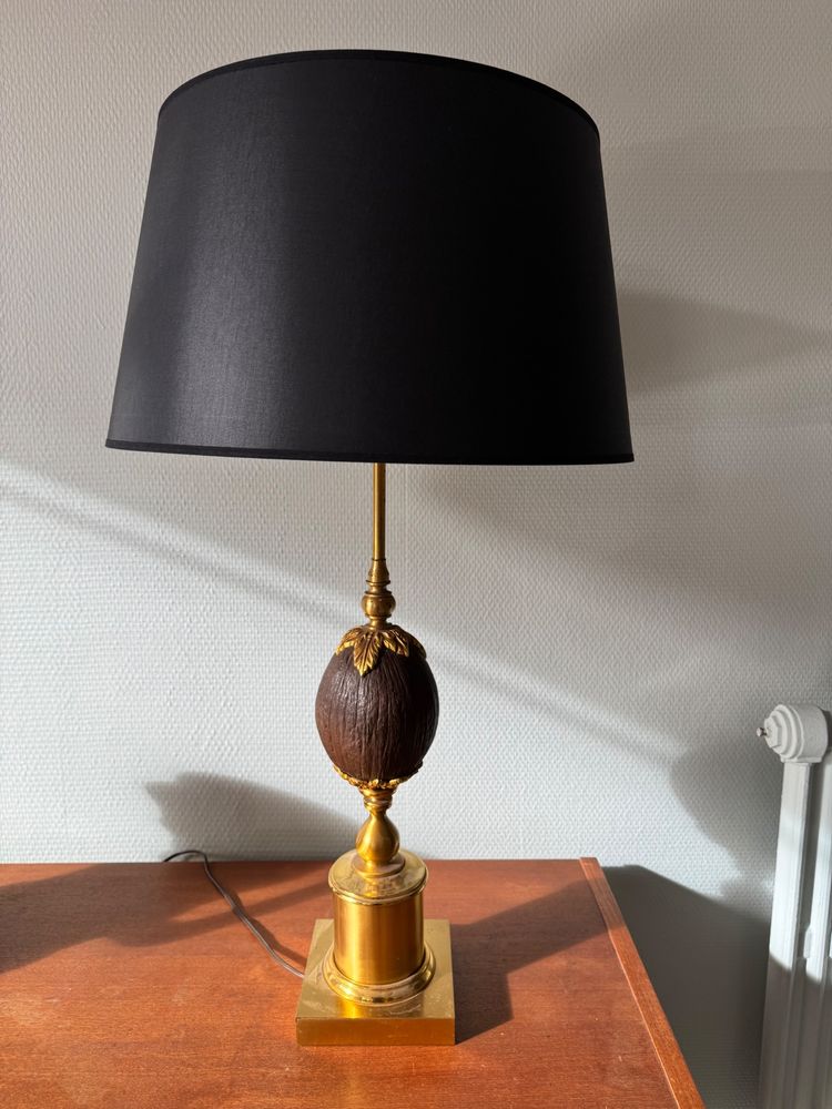 Original Pair of Brass and Coconut Lamps