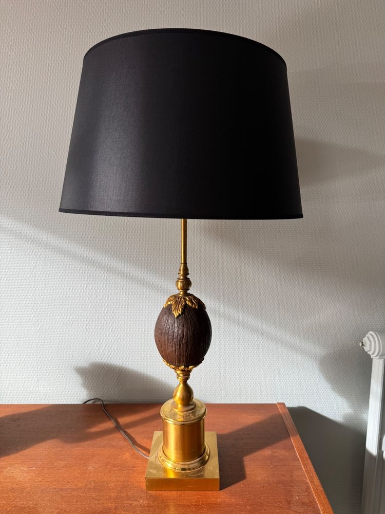 Original Pair of Brass and Coconut Lamps