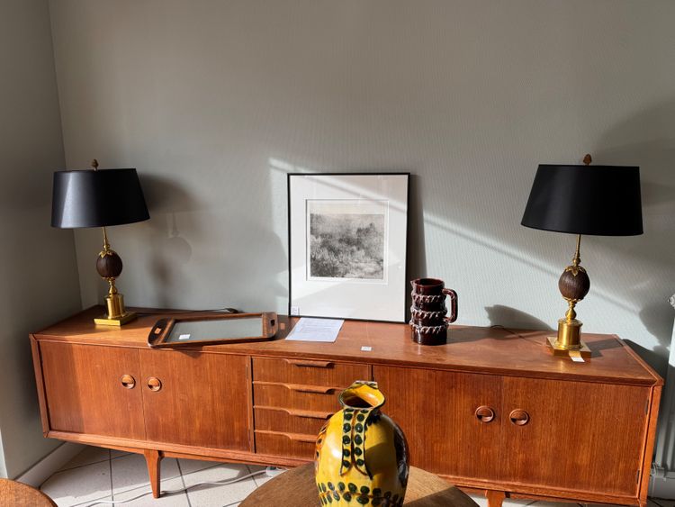 Original Pair of Brass and Coconut Lamps