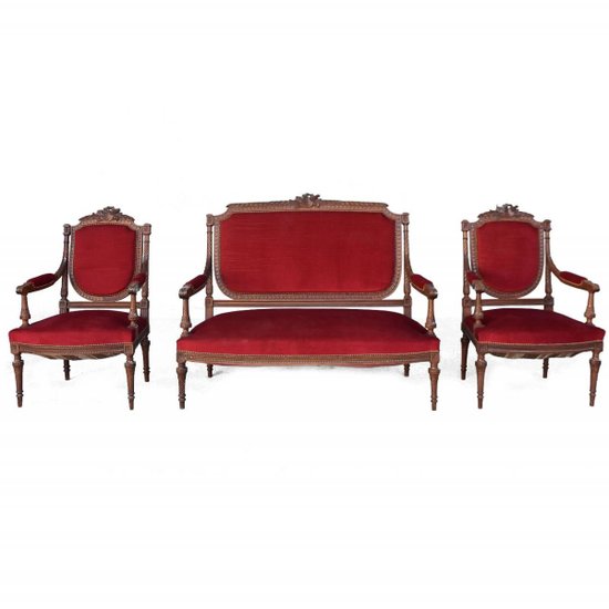             Three Piece Salon 1900 Mahogany Louis XVI Style