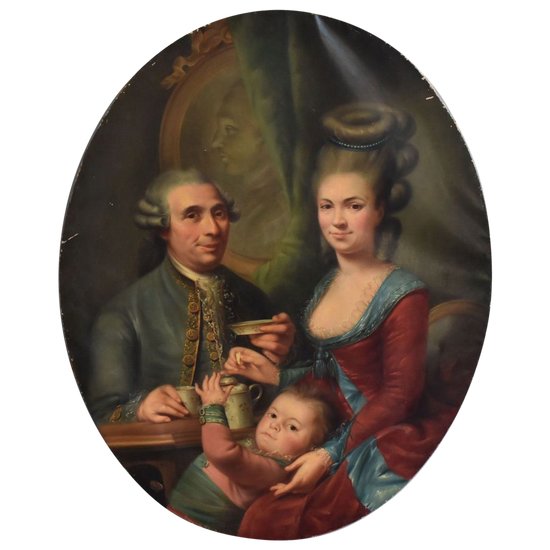             Pittura a medaglione Ritratto di famiglia del XIX secolo