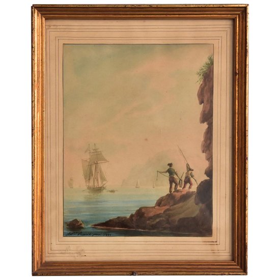             Antoire Roux Vater Marine Bord De Côte Datée 1831