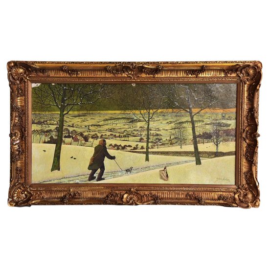             Snowy Landscape Oil Painting On Canvas 19th Century By Berten Colier