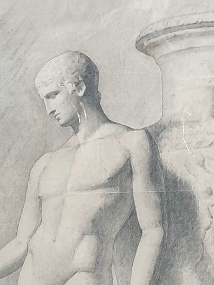 Large Academic Drawing in the Antique Style 62 x 47 cm - MAN - BUST - VASE J. CARRÈRE 1892