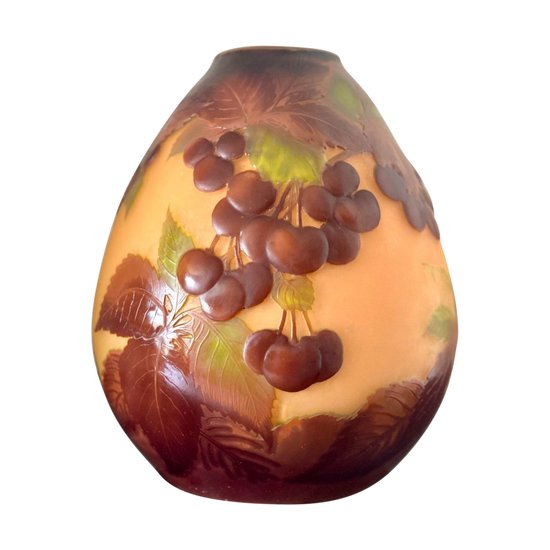 Soufflé Gallé Aux Cerises Vase Jugendstil