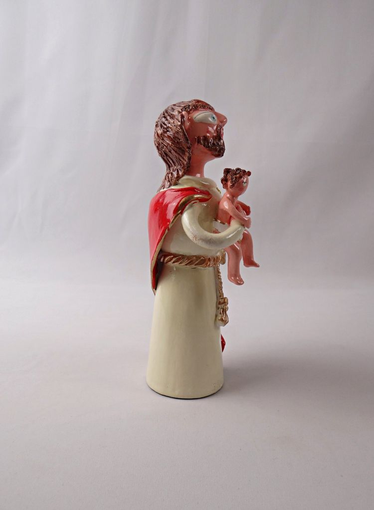 Der heilige Josef mit der Lilie und dem Jesuskind aus Terrakotta, signiert von Irene Salgueiro