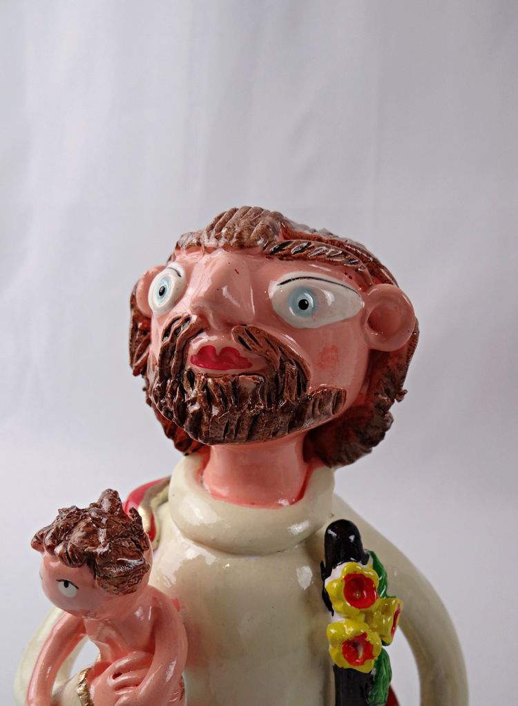 Der heilige Josef mit der Lilie und dem Jesuskind aus Terrakotta, signiert von Irene Salgueiro