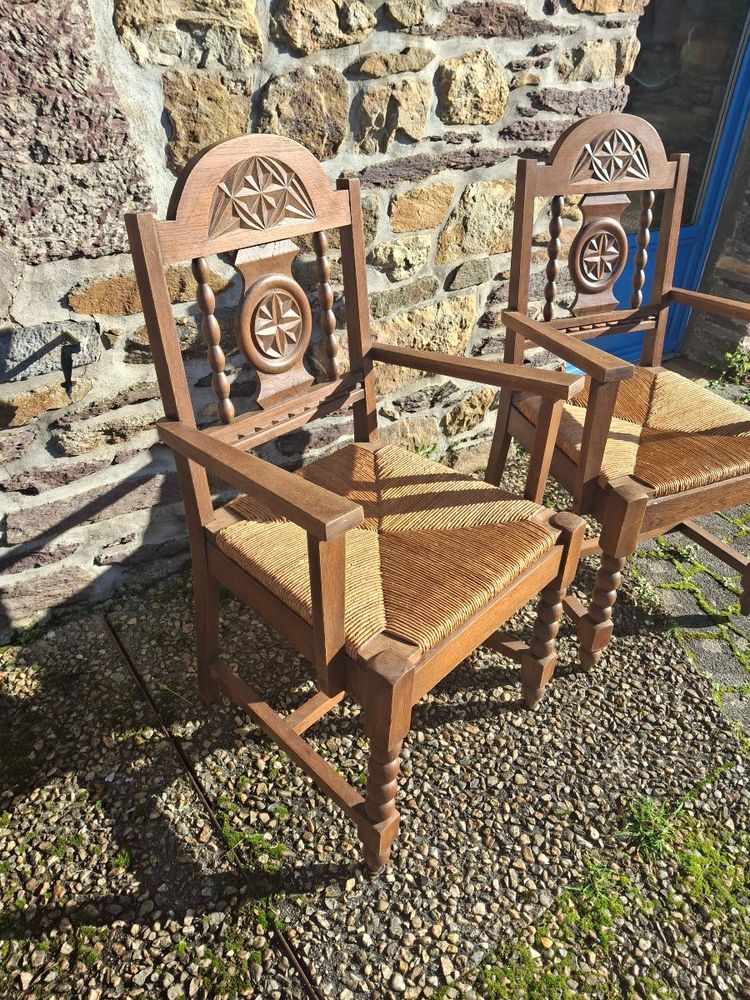 Pair of neo-Breton brutalist armchairs