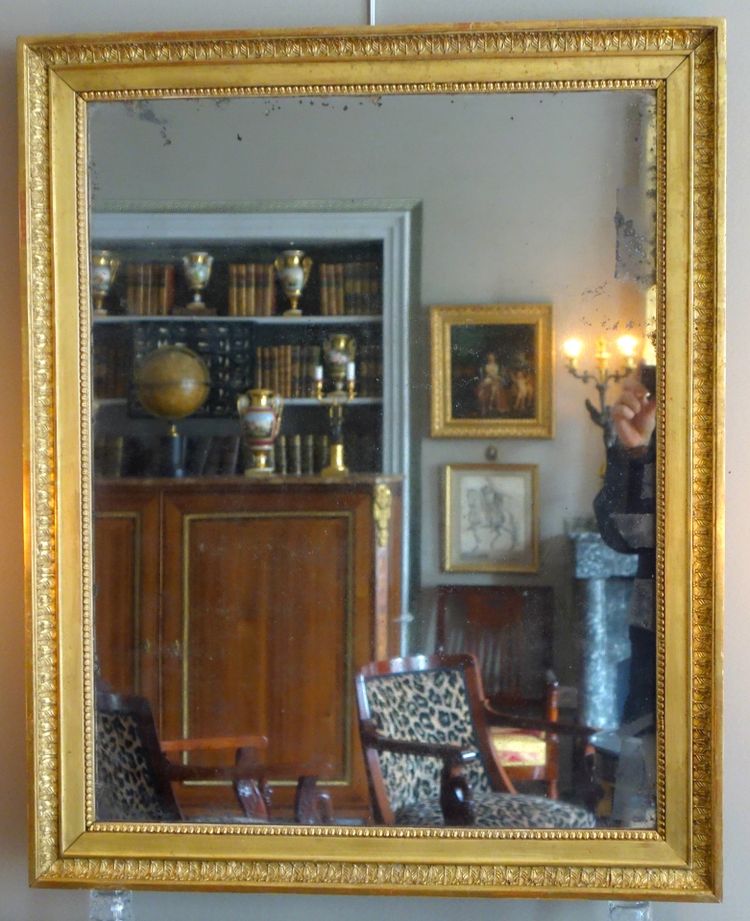 Gilt wood mirror with gold leaf and mercury glass, Empire period - 88cm x 72cm