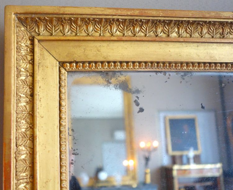 Gilt wood mirror with gold leaf and mercury glass, Empire period - 88cm x 72cm