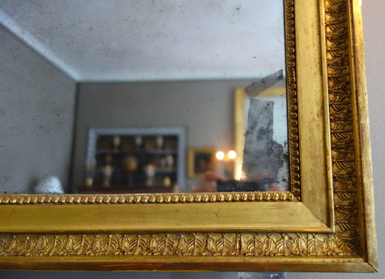 Gilt wood mirror with gold leaf and mercury glass, Empire period - 88cm x 72cm