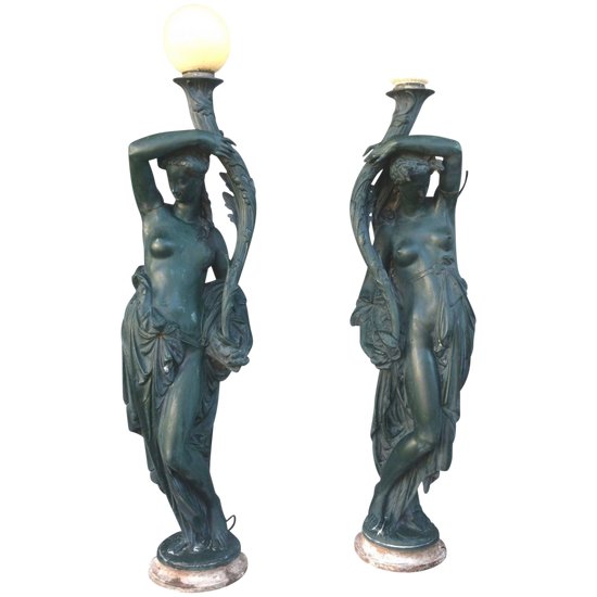 Pair Of Enameled Cast Iron Torchères By Durenne 19th Century