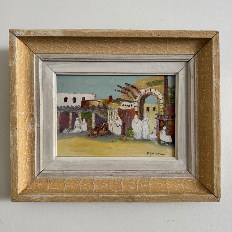 Oriental oil on cardboard, applied with a palette knife, by P. Gobewille