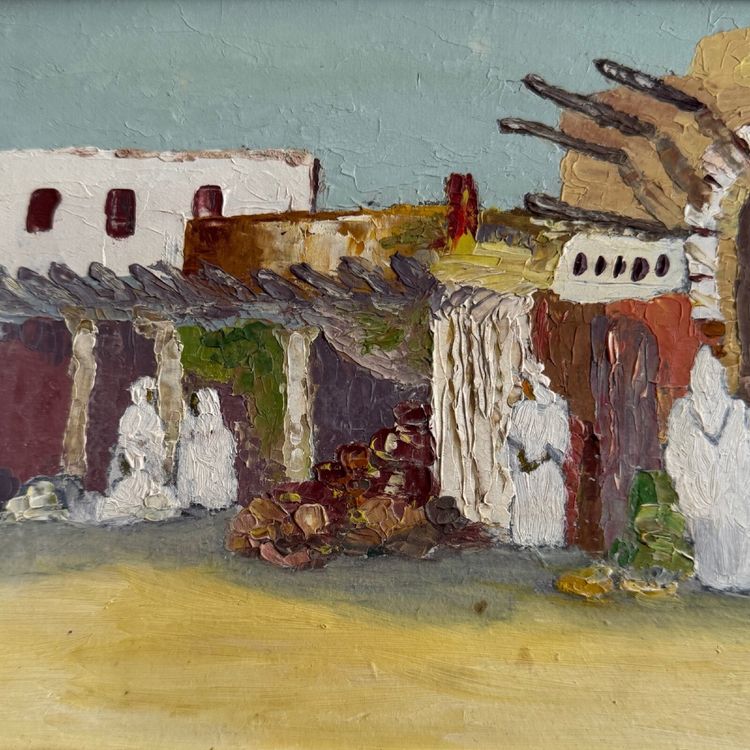Oriental oil on cardboard, applied with a palette knife, by P. Gobewille