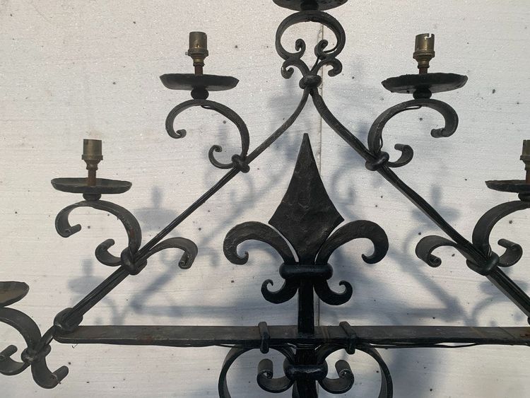 Hammered Iron Candlestick with Seven Light Points, 20th Century
