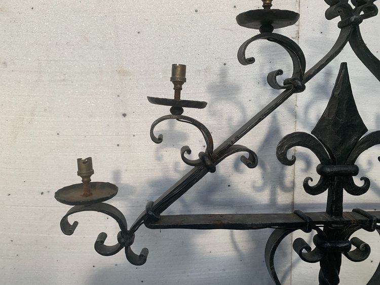 Hammered Iron Candlestick with Seven Light Points, 20th Century