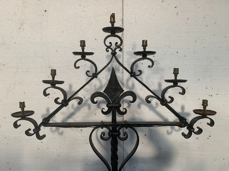 Hammered Iron Candlestick with Seven Light Points, 20th Century