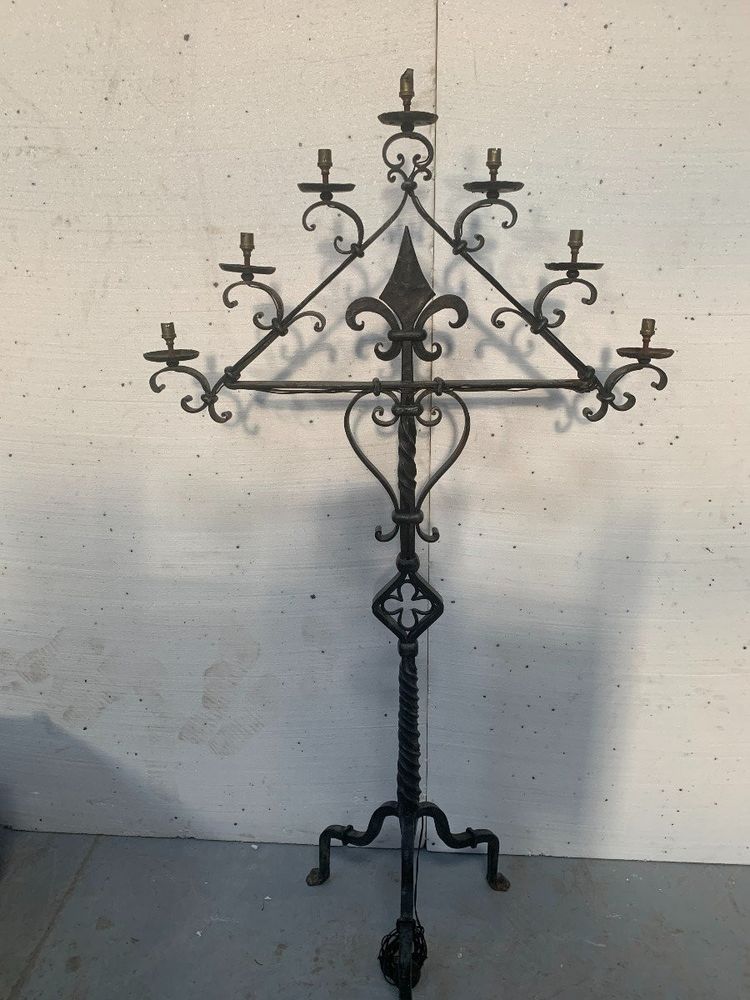 Hammered Iron Candlestick with Seven Light Points, 20th Century