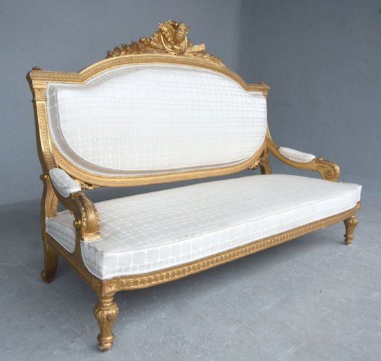 Salon En Bois Doré De Style Louis XVI d'époque Napoléon III Canapé Et 4 Fauteuils