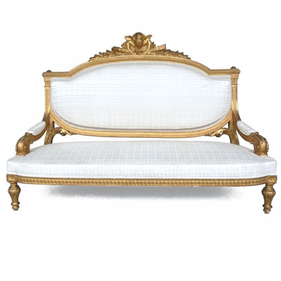 Salon En Bois Doré De Style Louis XVI d'époque Napoléon III Canapé Et 4 Fauteuils