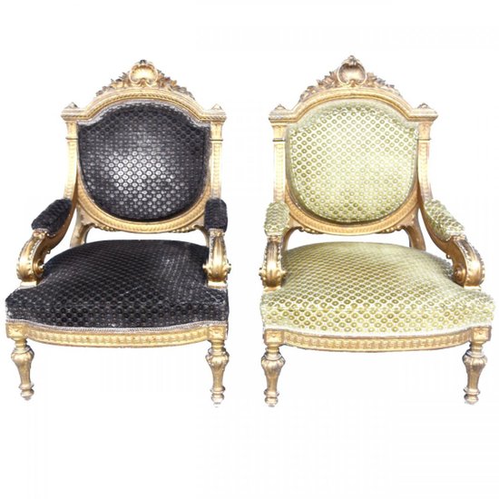 Salon En Bois Doré De Style Louis XVI d'époque Napoléon III Canapé Et 4 Fauteuils