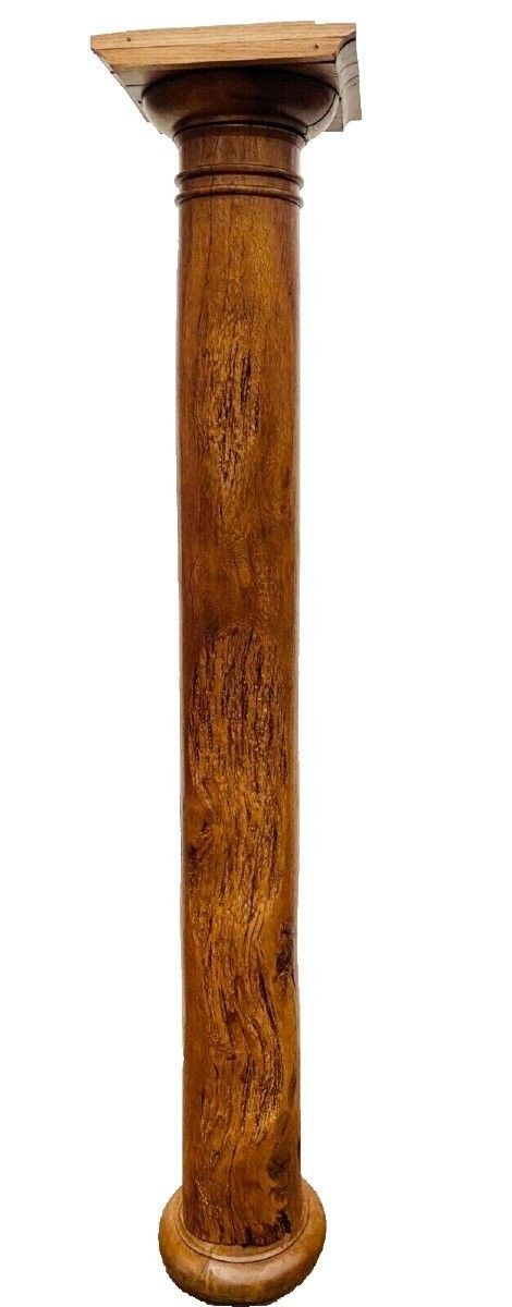 Colonne Ronde A Chapiteau En Bois De Chêne XIX Siècle 