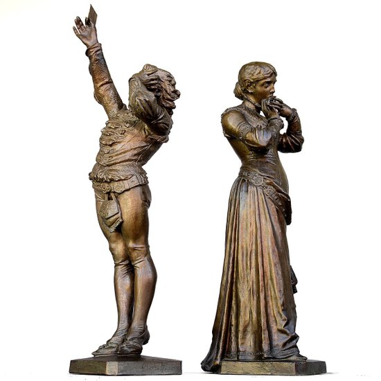 Coppia di Romeo e Giulietta in bronzo del XIX secolo di Angelo Cuglierero 1882