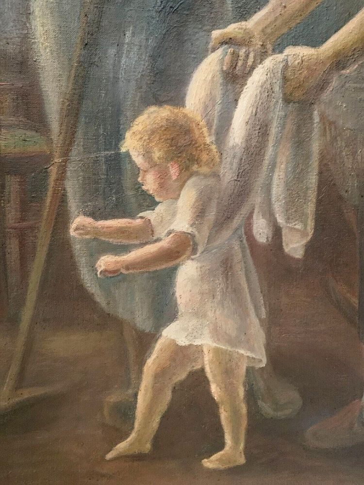 Huile Sur Toile Encadrée "scène Animée " XX Siècle