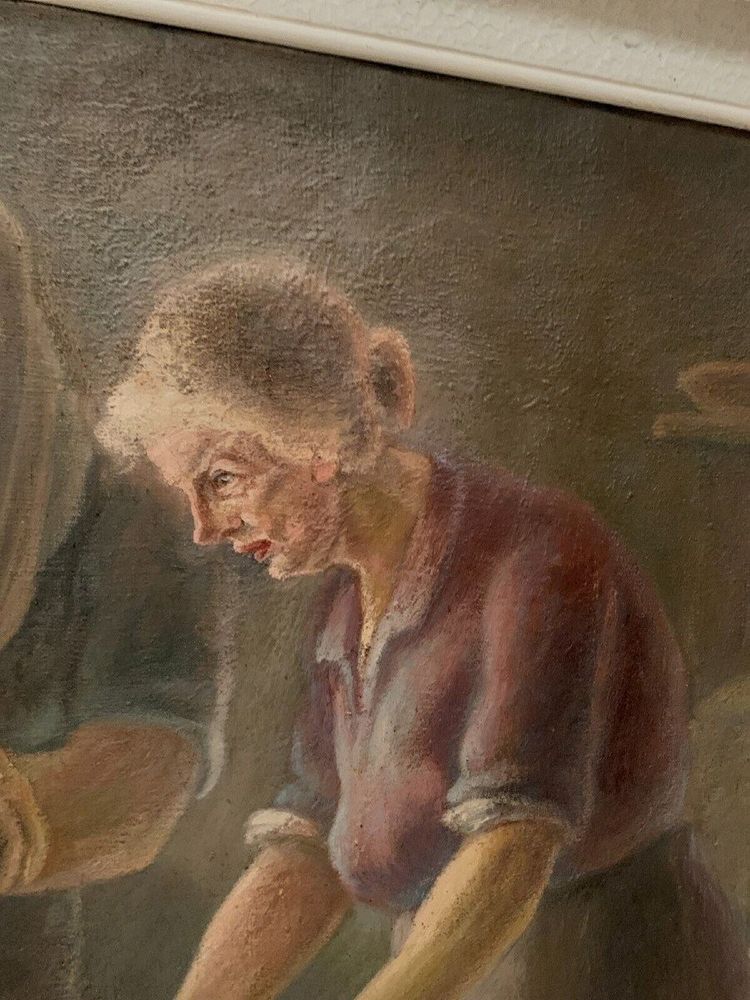 Huile Sur Toile Encadrée "scène Animée " XX Siècle