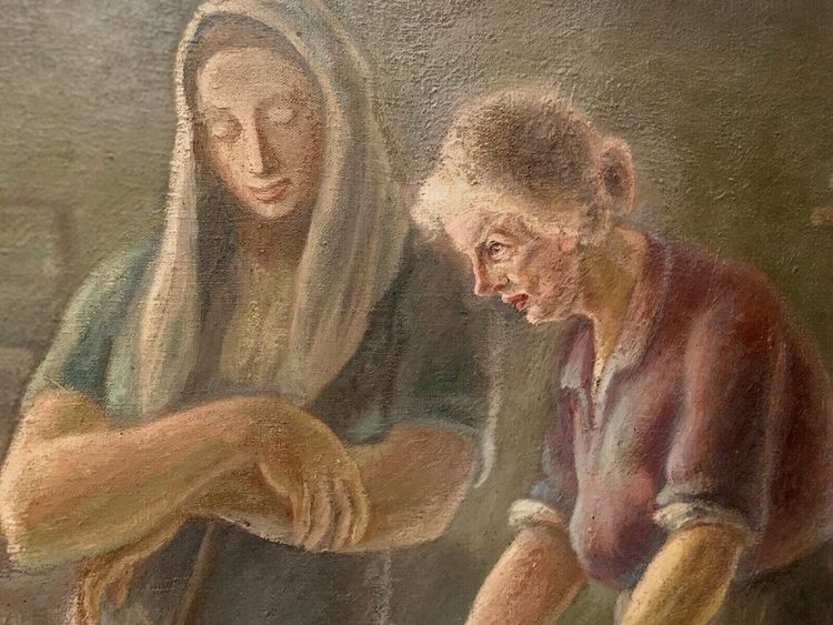 Huile Sur Toile Encadrée "scène Animée " XX Siècle