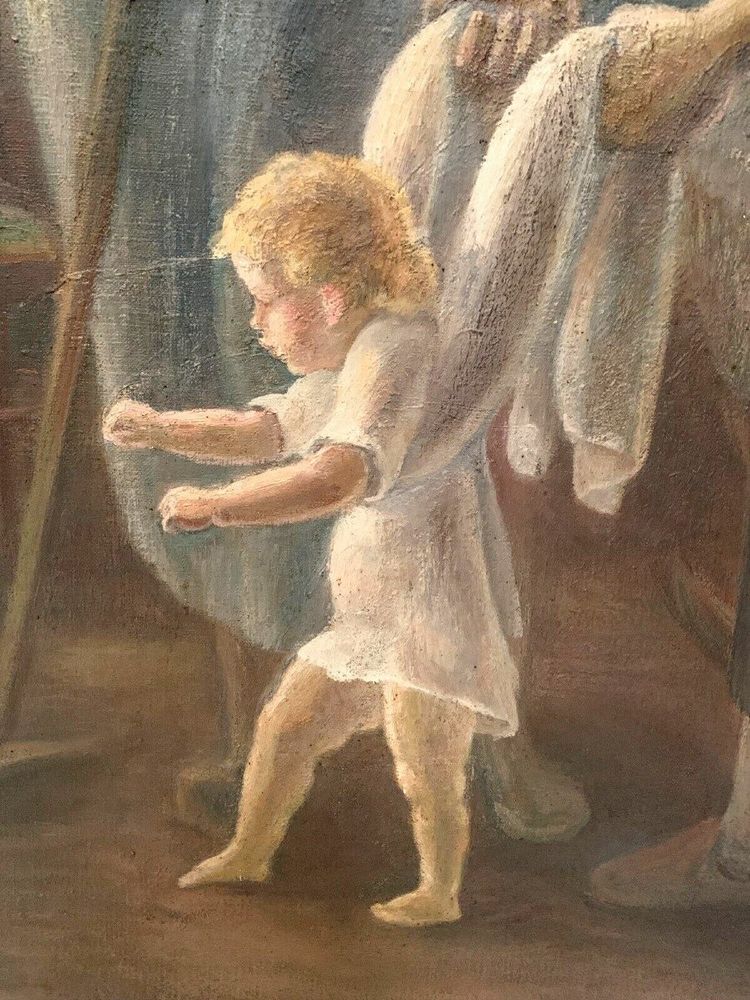 Huile Sur Toile Encadrée "scène Animée " XX Siècle