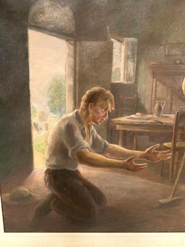 Huile Sur Toile Encadrée "scène Animée " XX Siècle