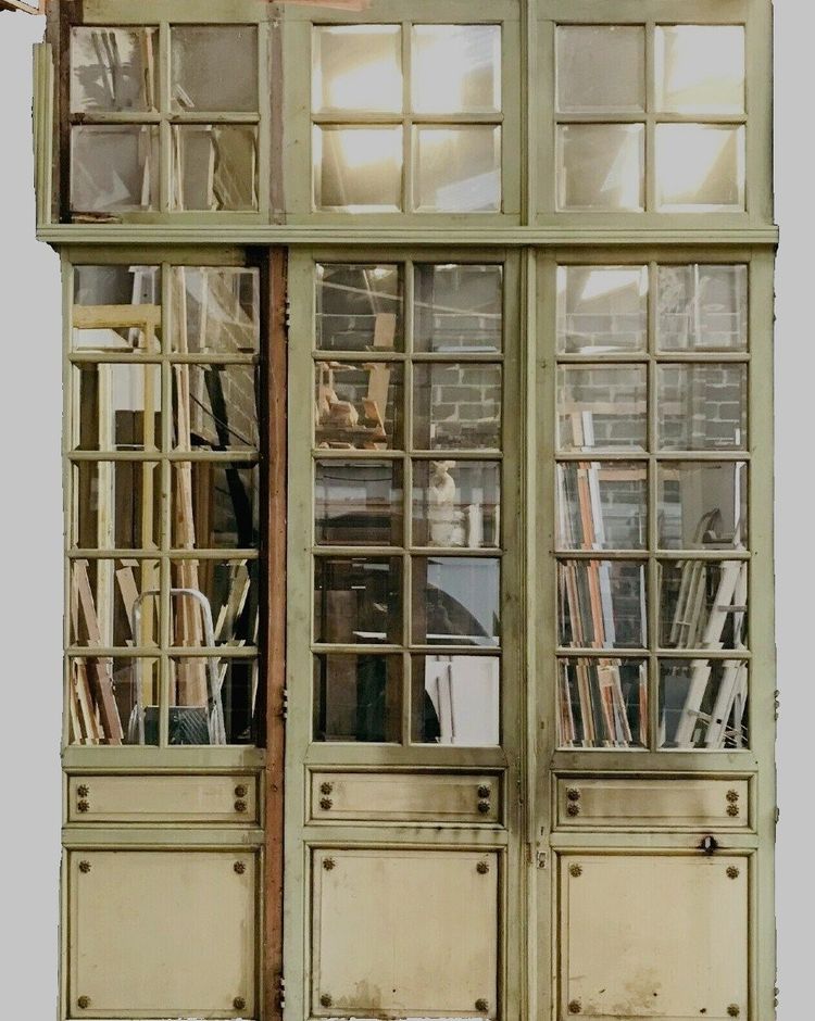 Three 19th Century Patinated Beechwood Doors with Transoms