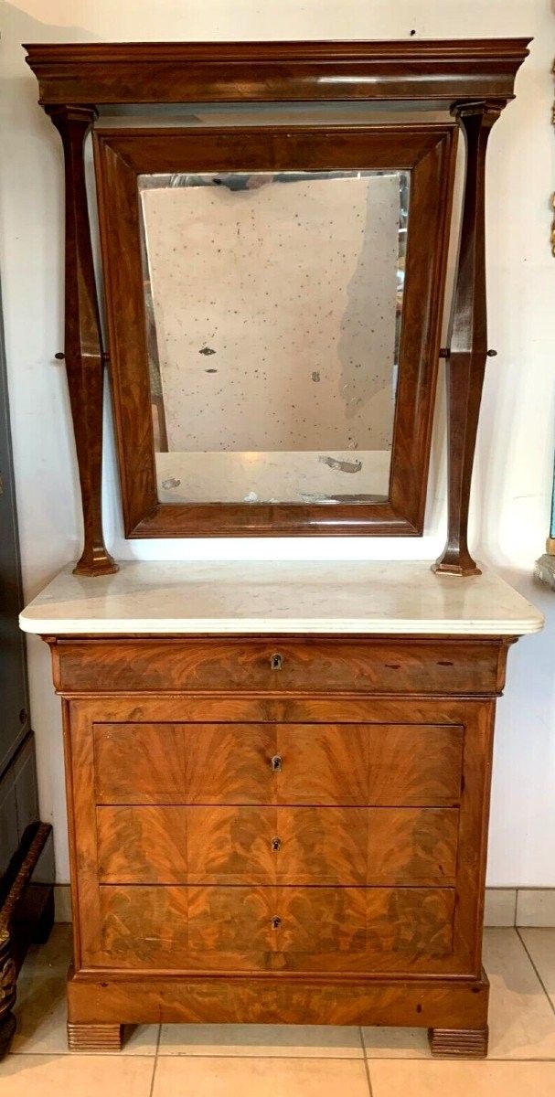 Commode Coifeuse Louis Philippe En Acajou Et Placage XIX Siècle 