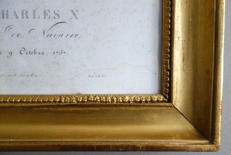 Royalist engraving - portrait of Charles X, King of France and Navarre, giltwood frame, 1820