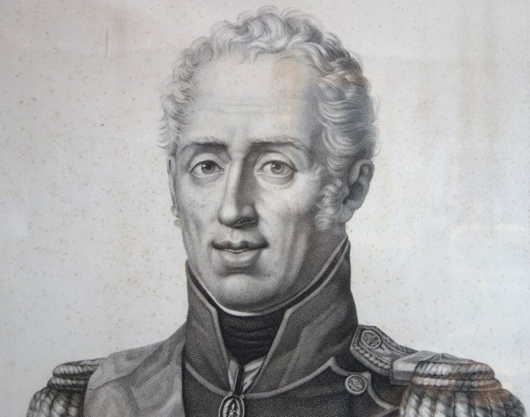 Royalist engraving - portrait of Charles X, King of France and Navarre, giltwood frame, 1820